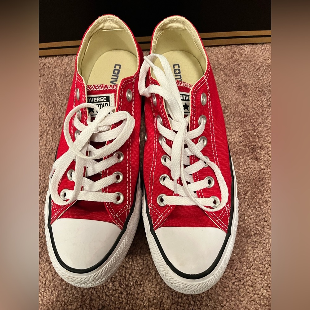 Red Converse low top sneakers